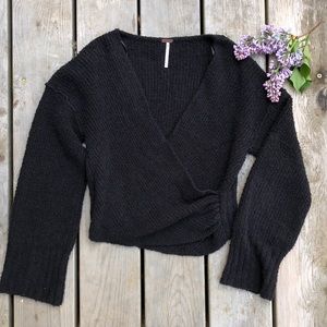 Free People Black Wrap Sweater
